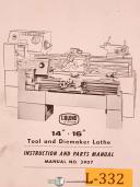 Leblond-LeBlond 14\" & 16\", Tool & Diemaker Lathe 3907, Instruct & Parts Manual 1962-14\"-16\"-01
